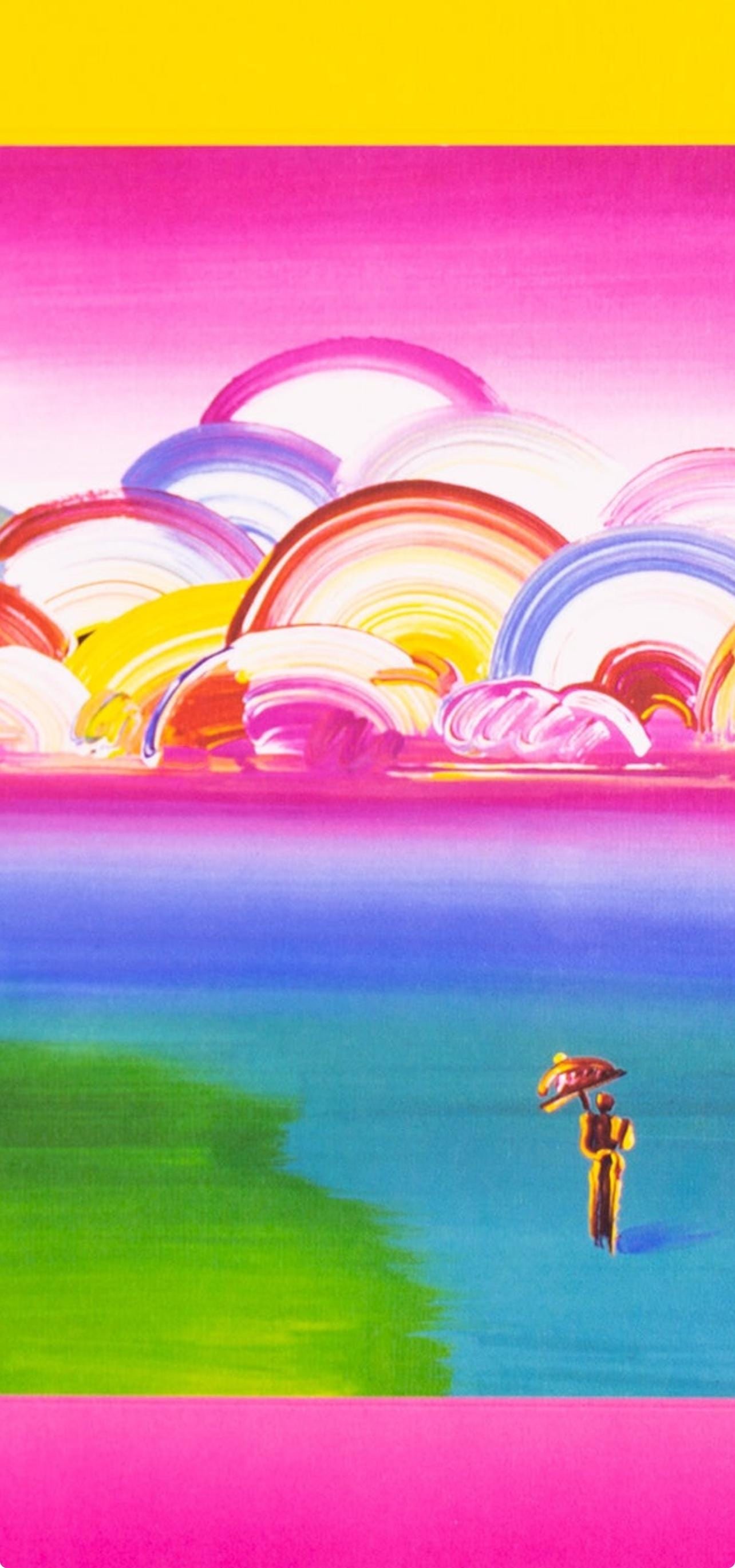 Official Lithograph - Peter Max - Umbrella Man with Rainbow Sky on Blends - Hand Signed - 2