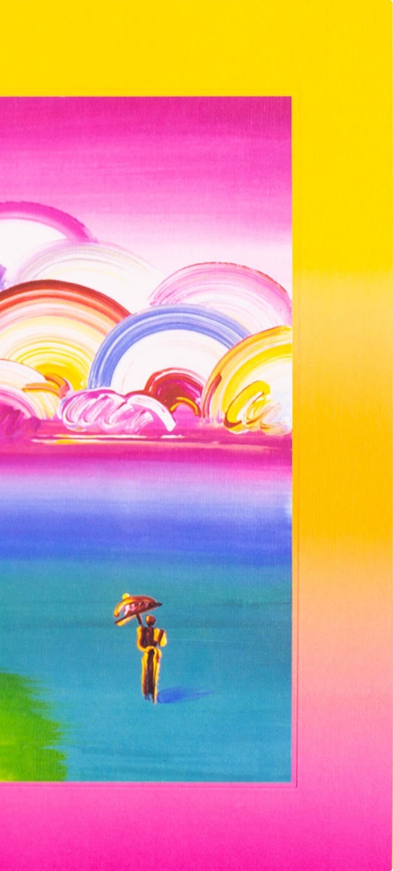 Official Lithograph - Peter Max - Umbrella Man with Rainbow Sky on Blends - Hand Signed - 4