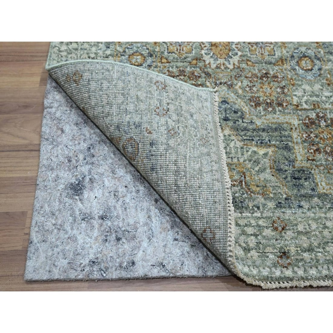 Runner 2'7"x12'1" Green Wool Rug Pre Historic Mamluk Design Hand Knotted - 3