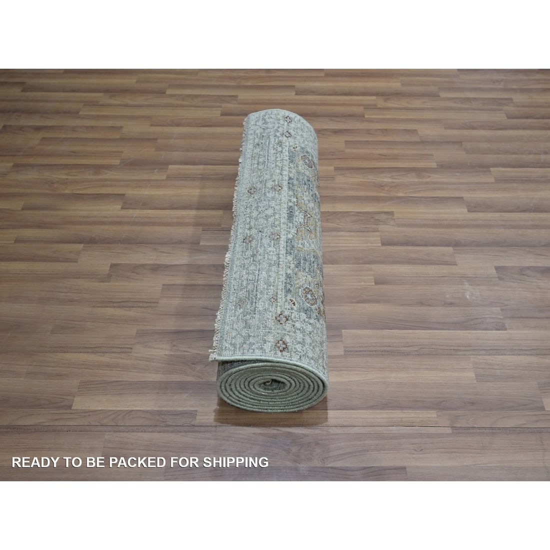 Runner 2'7"x12'1" Green Wool Rug Pre Historic Mamluk Design Hand Knotted - 5