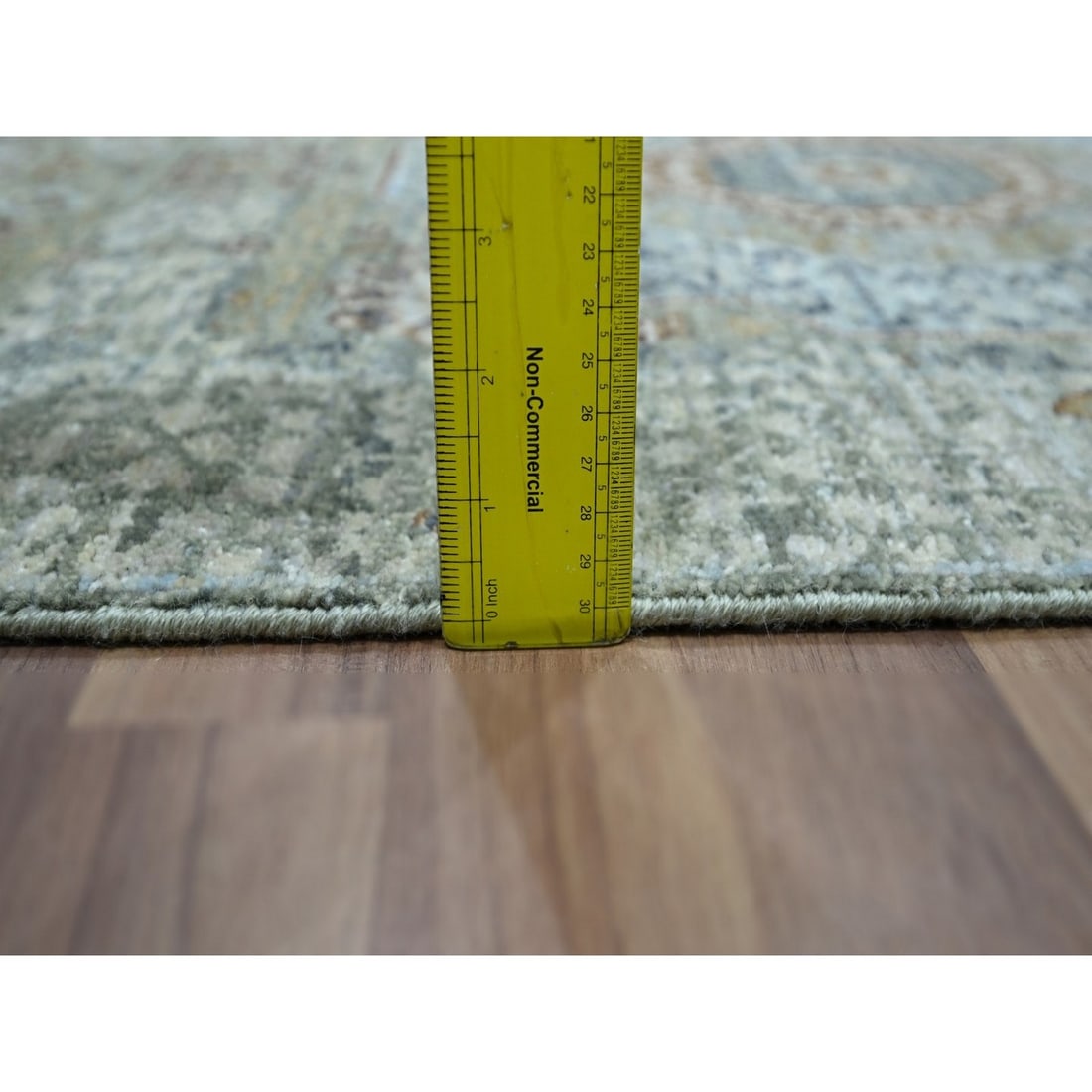 Runner 2'7"x12'1" Green Wool Rug Pre Historic Mamluk Design Hand Knotted - 6