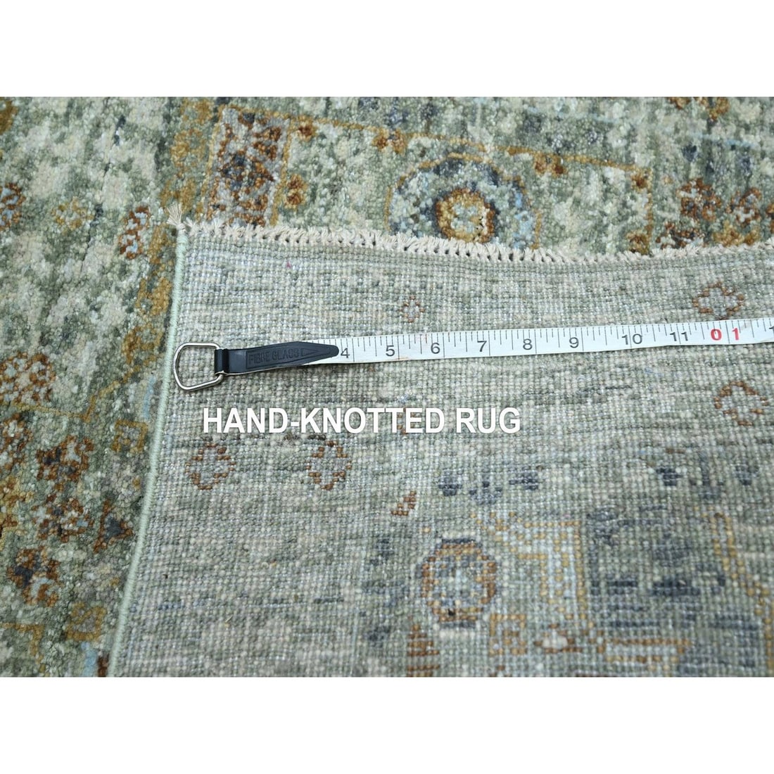 Runner 2'7"x12'1" Green Wool Rug Pre Historic Mamluk Design Hand Knotted - 7