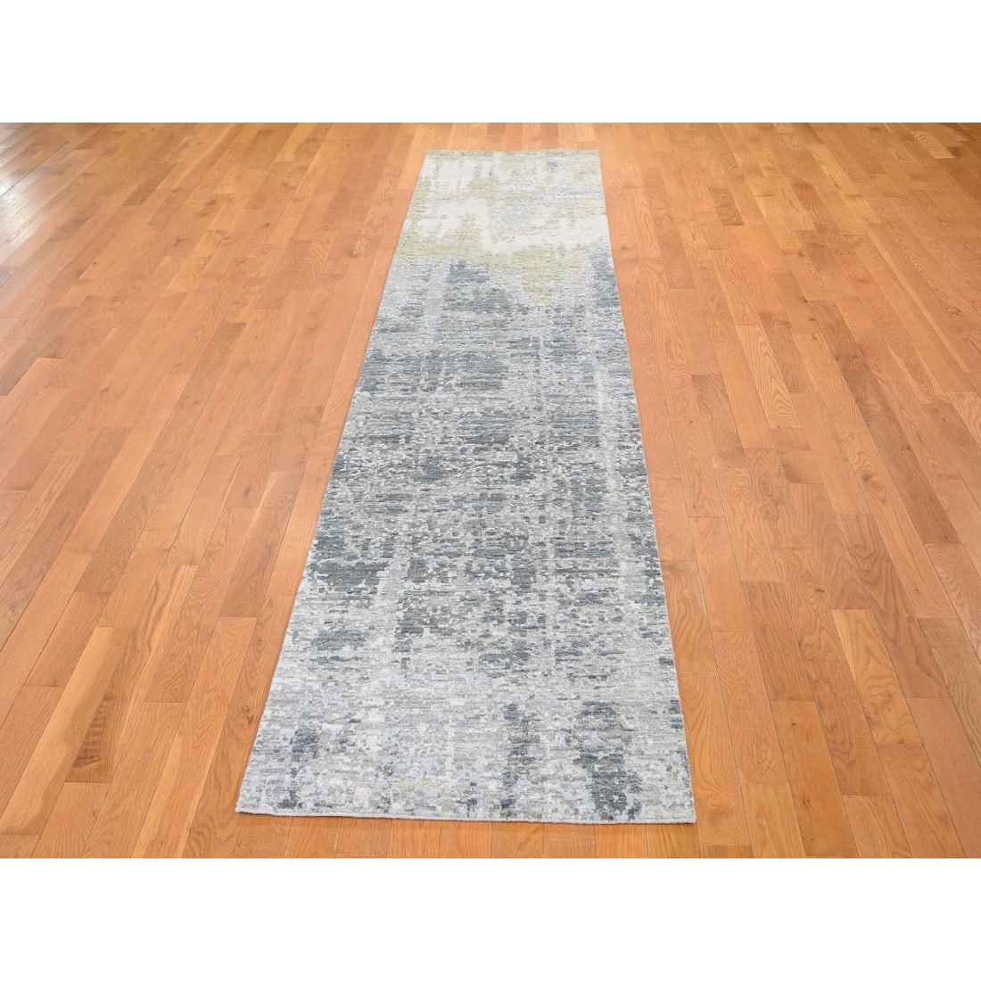 Rug 2'6"x12'4" Abstract Design Denser Weave Wool And Silk Runner Oriental - 2