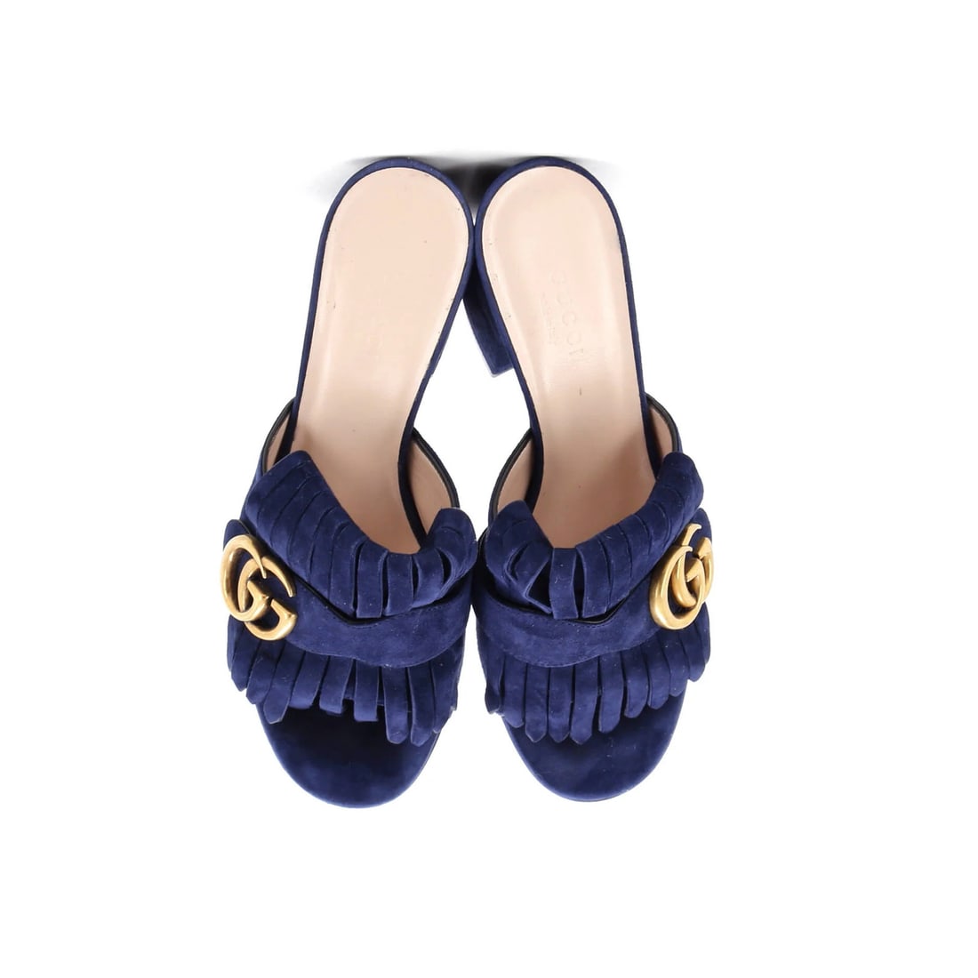 Suede Gucci Women's GG Marmont Fringed Heeled Sandals - 2