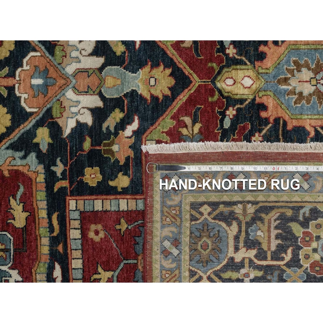 Oriental 8'8"x12' Red Hand Knotted Wool Rug Antiqued Fine Heris Revival - 11