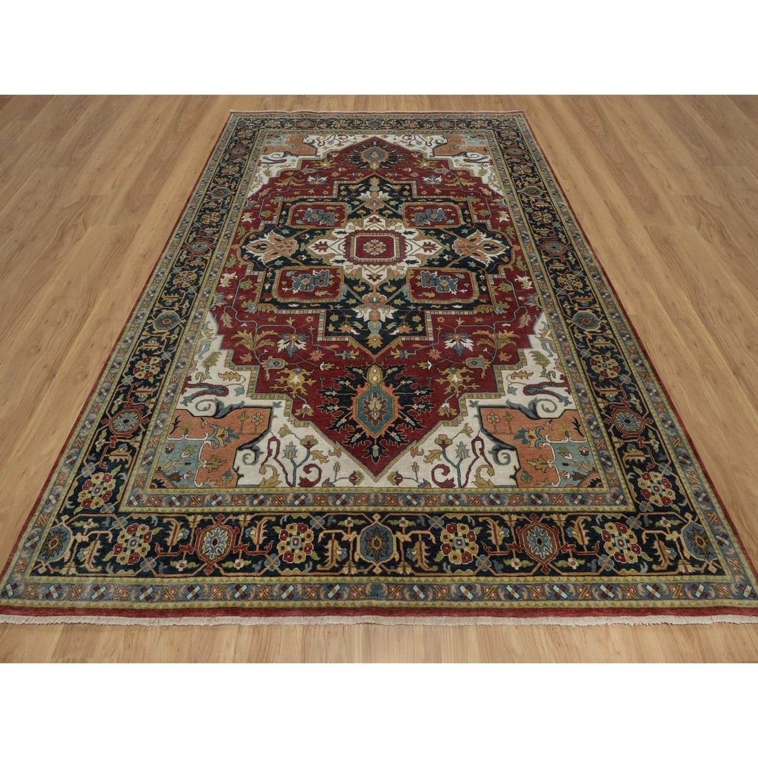 Oriental 8'8"x12' Red Hand Knotted Wool Rug Antiqued Fine Heris Revival - 2