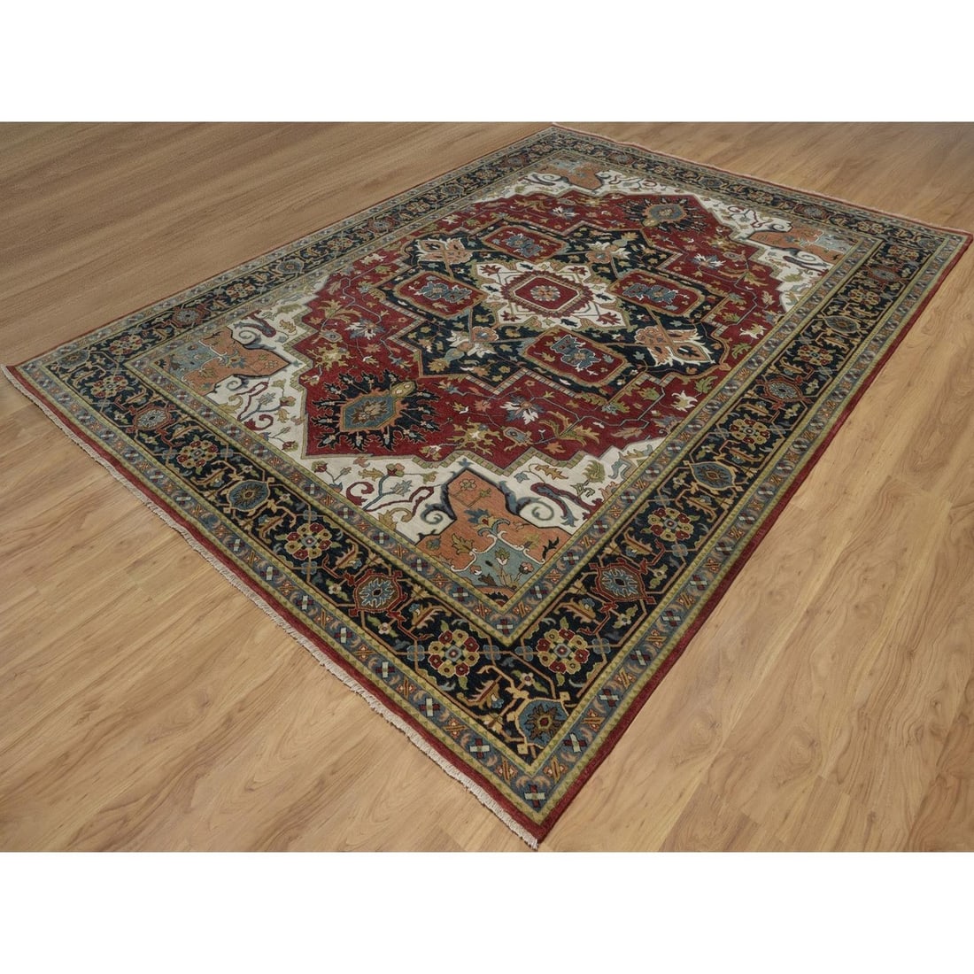 Oriental 8'8"x12' Red Hand Knotted Wool Rug Antiqued Fine Heris Revival - 3