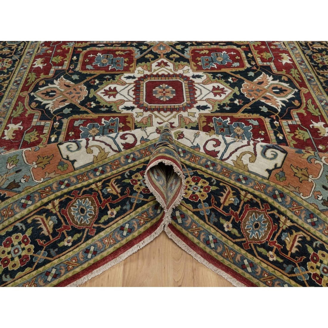 Oriental 8'8"x12' Red Hand Knotted Wool Rug Antiqued Fine Heris Revival - 5