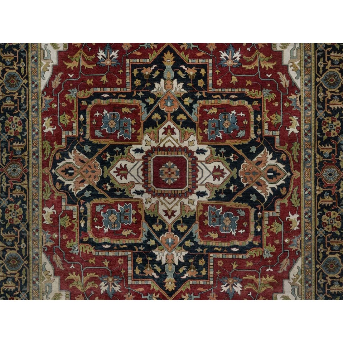 Oriental 8'8"x12' Red Hand Knotted Wool Rug Antiqued Fine Heris Revival - 8