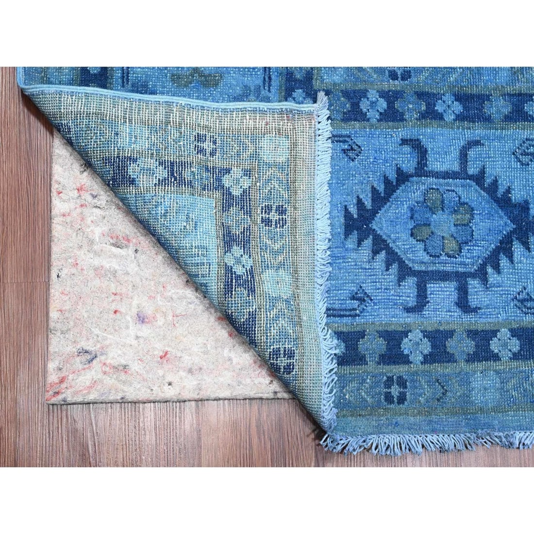 Rug 8'8"x11'9" Blue Hand Knotted Overdyed Kazak Geometric Design All Wool - 4
