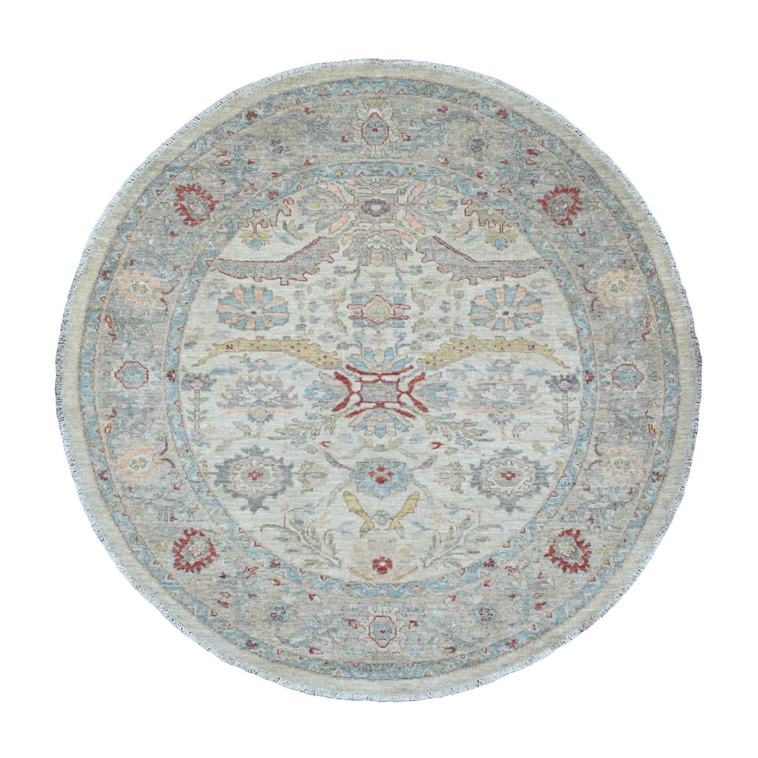 Rug 6'x6' White Heriz All Over Design Wool Hand Knotted Round Oriental (1 of 6)