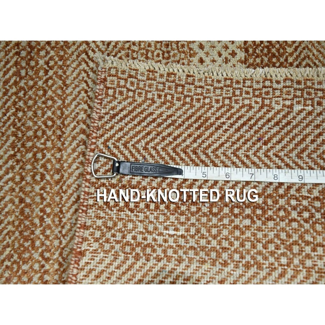 Rug 2'x3' Beige-Rust Modern Grass Design Hand Knotted Natural Wool Mat - 4