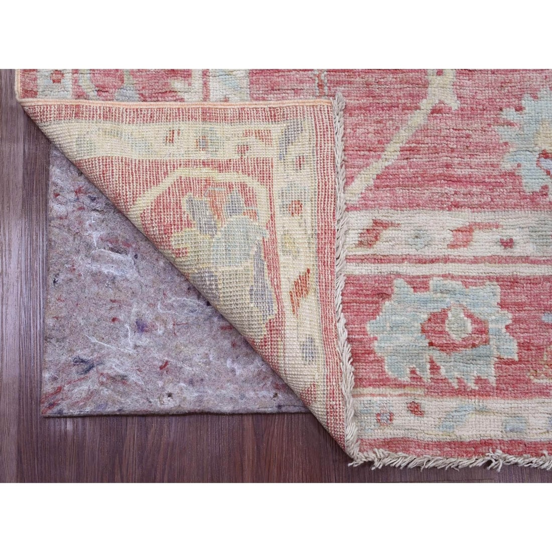 Rug 5'9"x8'9" Pink Hand Knotted Afghan Angora Oushak Leaf Design All Wool - 2