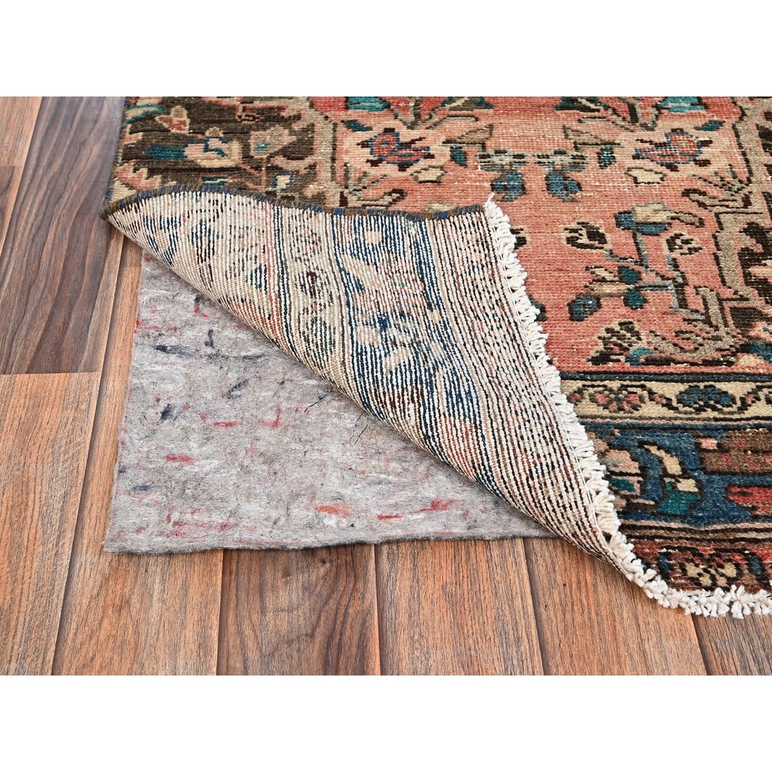 Runner 2'6"x10'3" Peach Vintage Zoroastrian Flower Design Wool Hand Knotted - 3