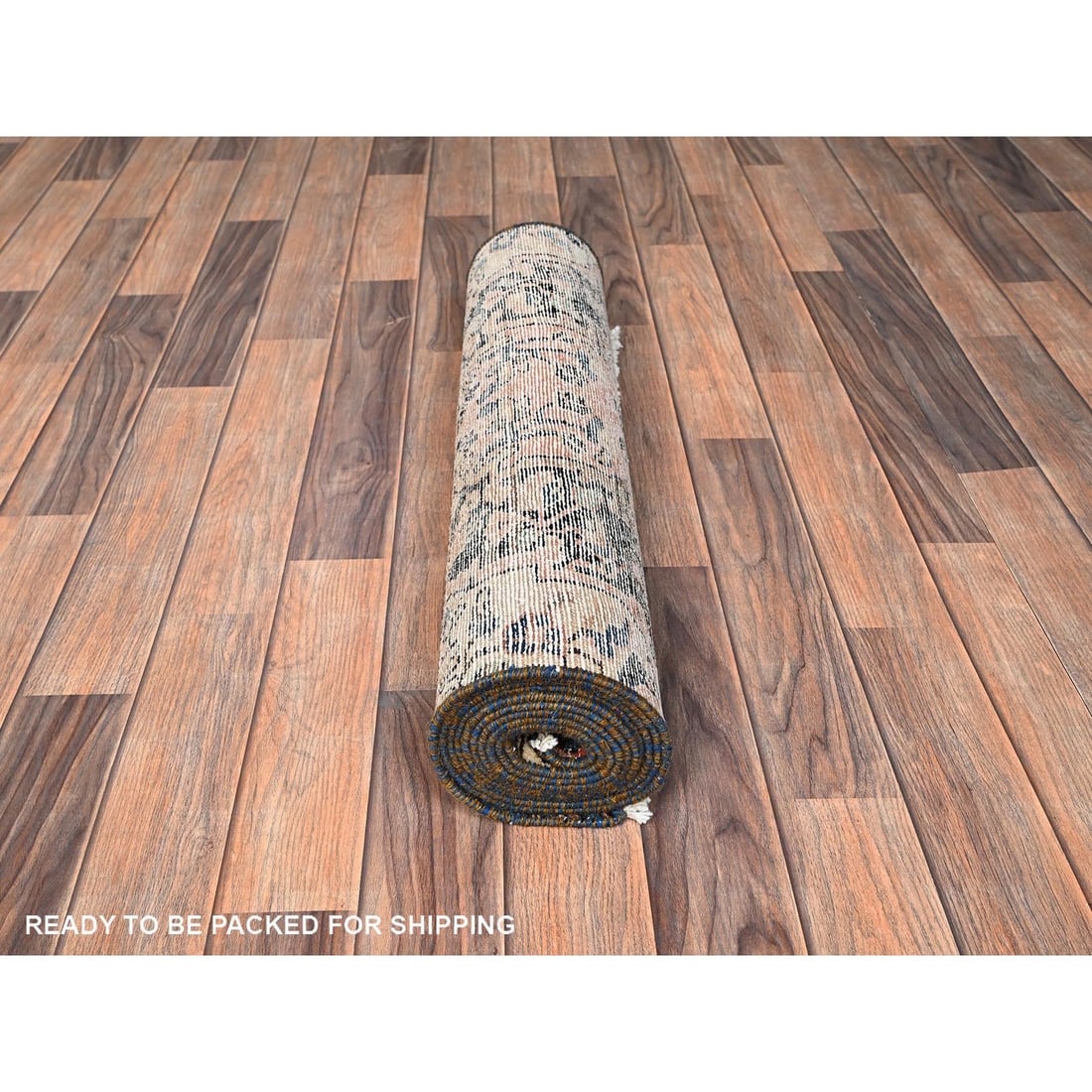 Runner 2'6"x10'3" Peach Vintage Zoroastrian Flower Design Wool Hand Knotted - 5