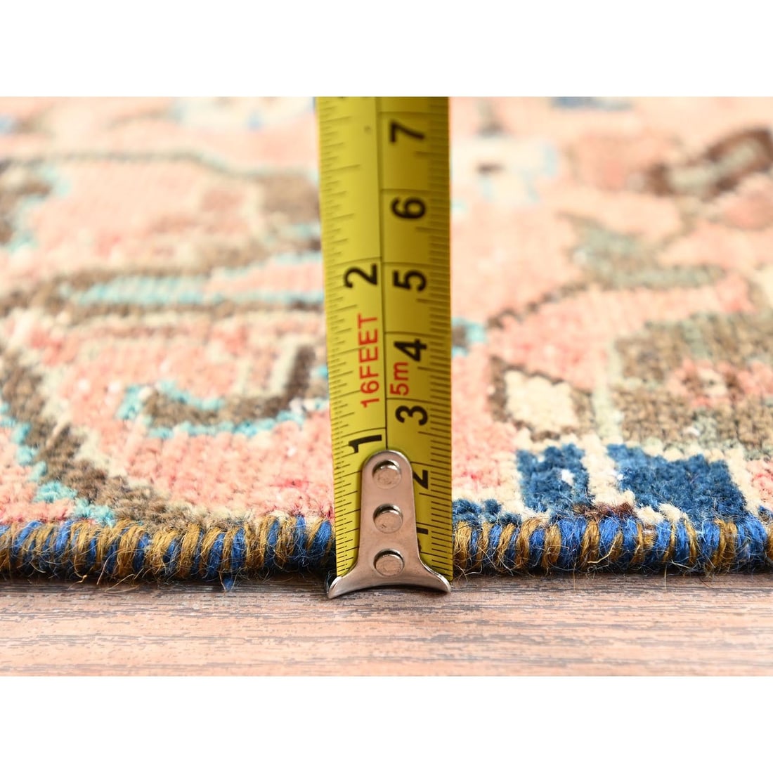 Runner 2'6"x10'3" Peach Vintage Zoroastrian Flower Design Wool Hand Knotted - 6