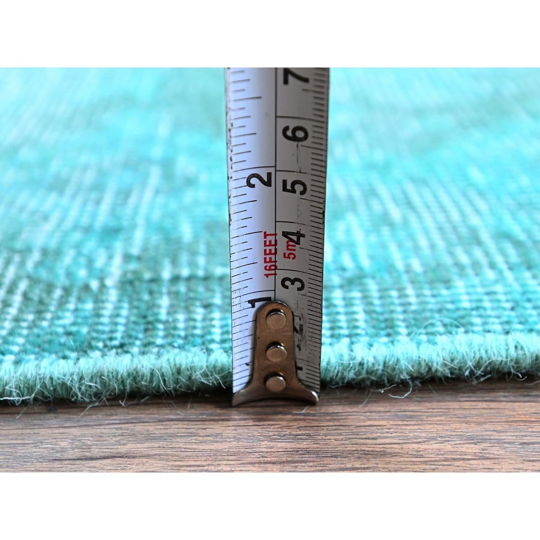 Rug 2'x3'6" Aqua Blue Overdyed Vintage Zoroastrian Hand Knotted Wool Mat - 6