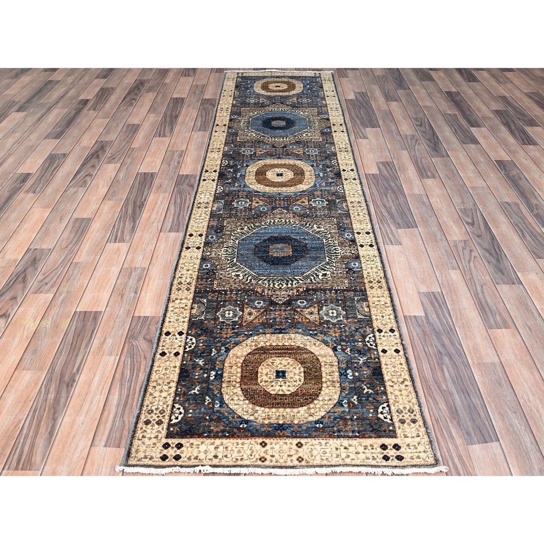 Rug 2'5"x9'10" Gray Soft Wool Mamluk Dynasty Hand Knotted Runner 200 KPSI - 2