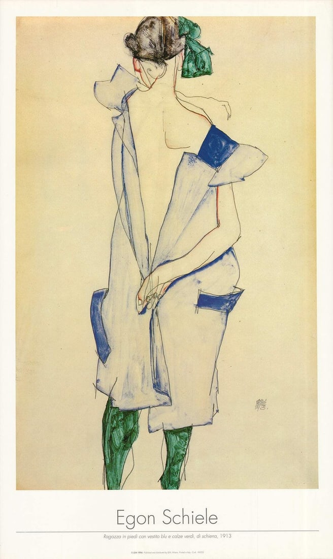 x EGON SCHIELE Girl Standing in Blue Dress and Green Stockings Back View 39.5": x EGON SCHIELE Girl Standing in Blue Dress and Green Stockings Back View 39.5" This listing features x EGON SCHIELE Girl Standing in Blue Dress and Green Stockings Back View 39.5". Item specifics are