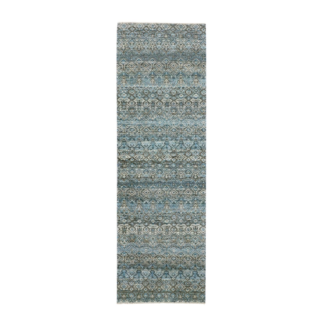 Rug 2'6"x8' Blue Hand Knotted Kohinoor Herrita Diamond Shape Wool Runner (1 of 7)