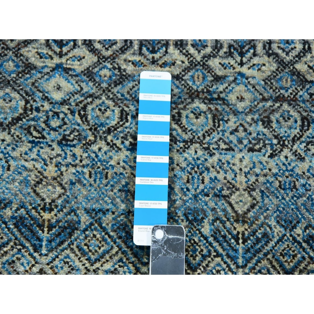 Rug 2'6"x8' Blue Hand Knotted Kohinoor Herrita Diamond Shape Wool Runner - 4
