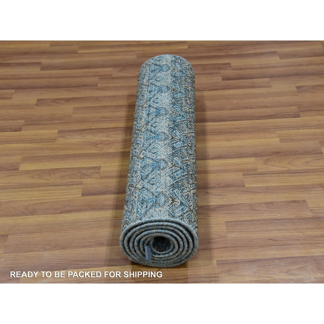 Rug 2'6"x8' Blue Hand Knotted Kohinoor Herrita Diamond Shape Wool Runner - 5