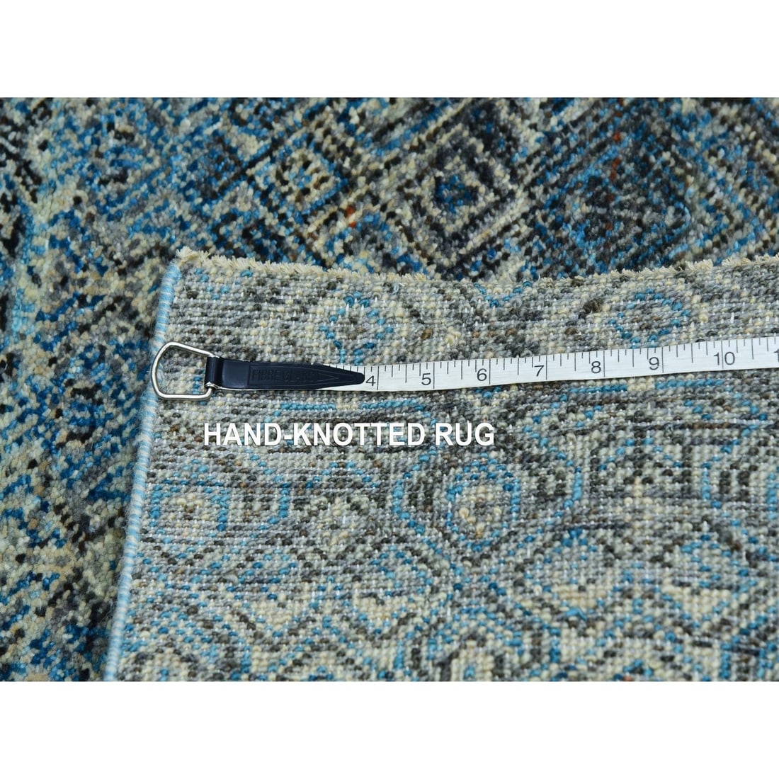 Rug 2'6"x8' Blue Hand Knotted Kohinoor Herrita Diamond Shape Wool Runner - 7