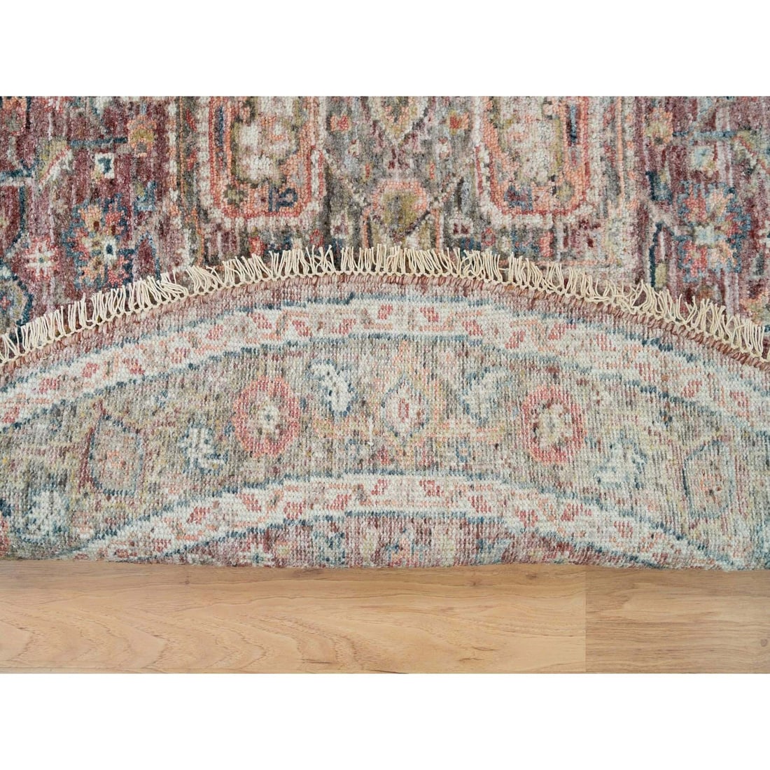 Rug 6'x6' Sangria Red Hand Knotted Pure Wool Heris Revival Round Oriental - 3