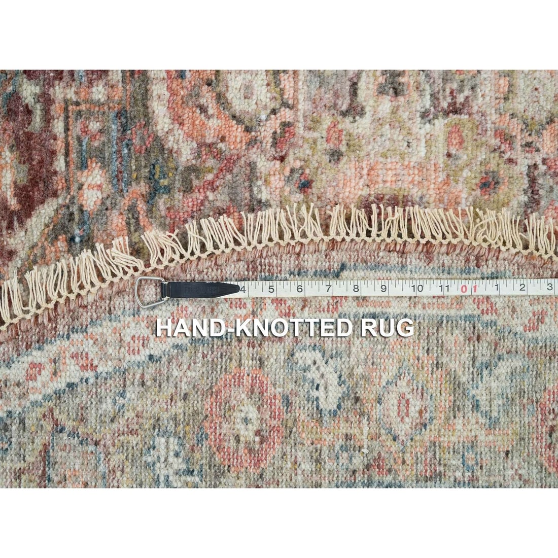 Rug 6'x6' Sangria Red Hand Knotted Pure Wool Heris Revival Round Oriental - 8