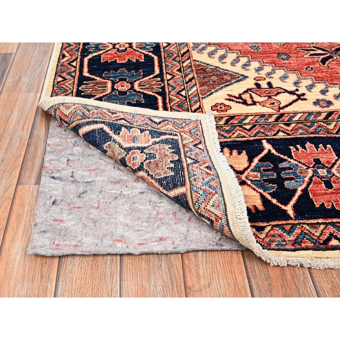 Knotted 4'10"x7'6" Ivory Pure Wool Rug Northwest Zoroastrian Design Hand - 3