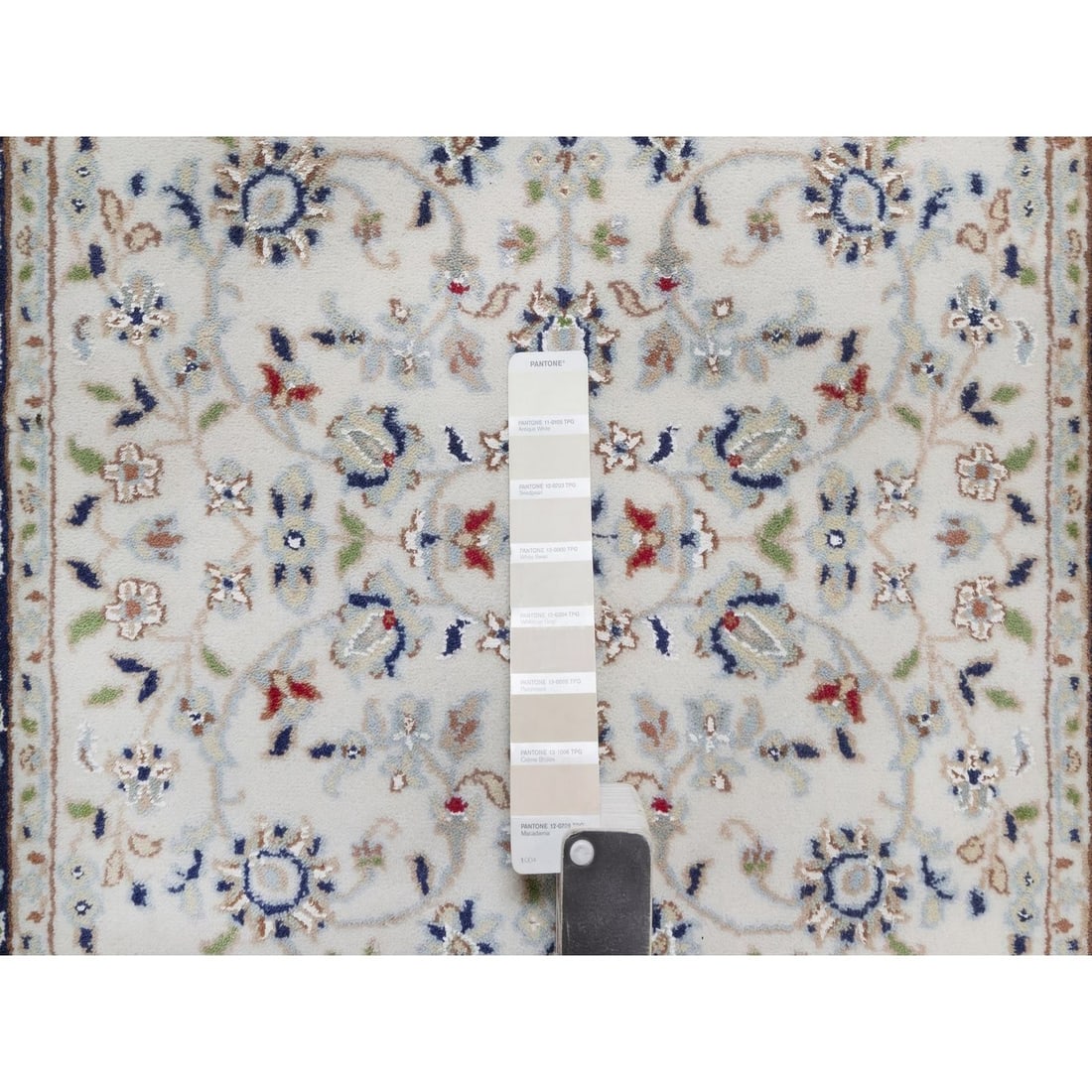 Rug 2'8"x14'4" Ivory Nain Medallion Design Wool & Silk Hand Knotted Runner - 4