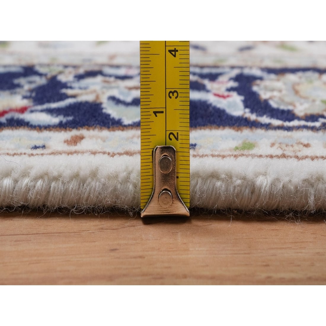 Rug 2'8"x14'4" Ivory Nain Medallion Design Wool & Silk Hand Knotted Runner - 7