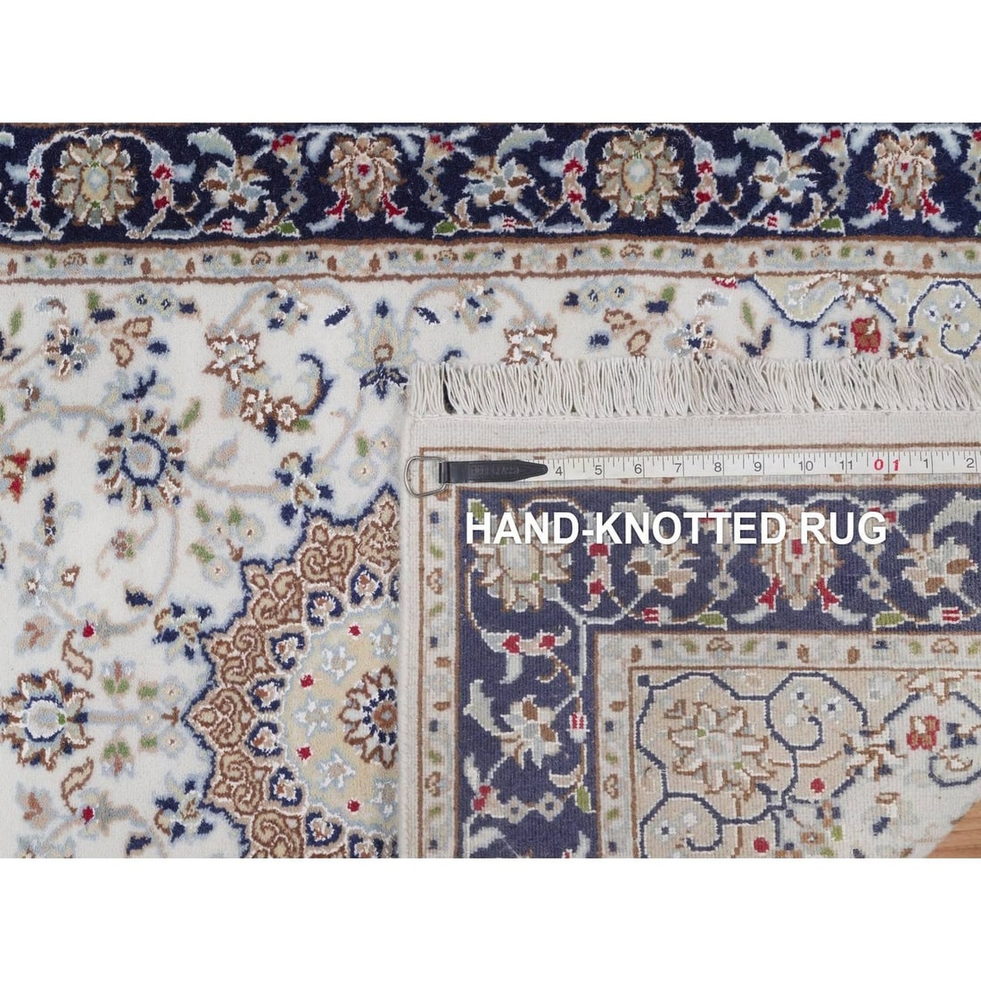 Rug 2'8"x14'4" Ivory Nain Medallion Design Wool & Silk Hand Knotted Runner - 8