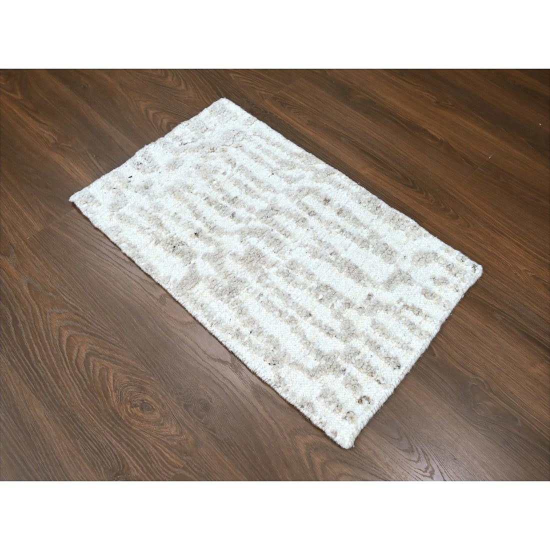 Rug 2'x3' Ivory Minimalist Swedish Design Hand Knotted Wool Sample Mat - 2