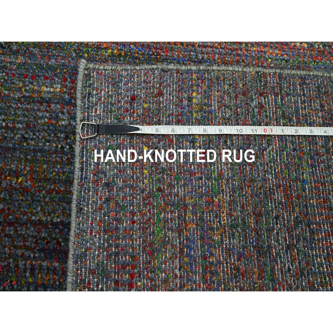 Rug 10'2"x13'10" Gray Modern Hand Knotted Grass Design Wool and Silk - 11