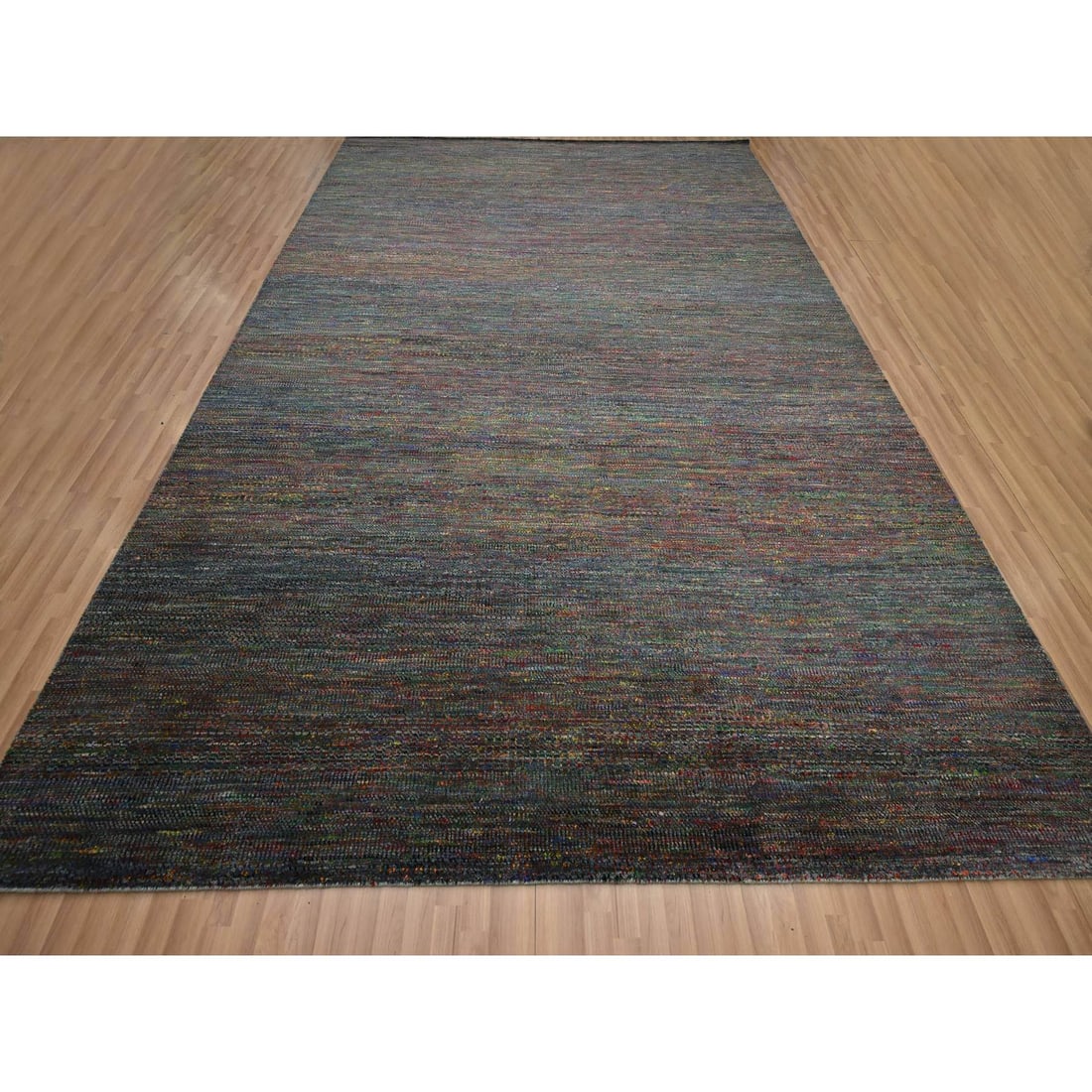 Rug 10'2"x13'10" Gray Modern Hand Knotted Grass Design Wool and Silk - 2