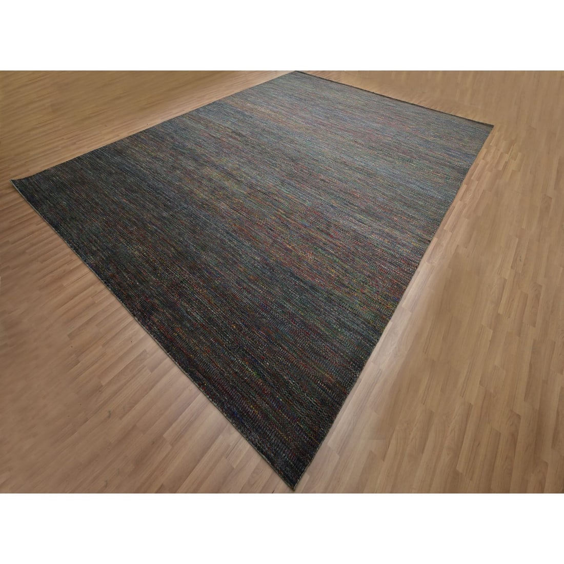 Rug 10'2"x13'10" Gray Modern Hand Knotted Grass Design Wool and Silk - 3