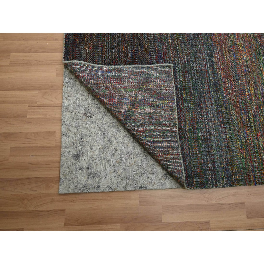 Rug 10'2"x13'10" Gray Modern Hand Knotted Grass Design Wool and Silk - 4