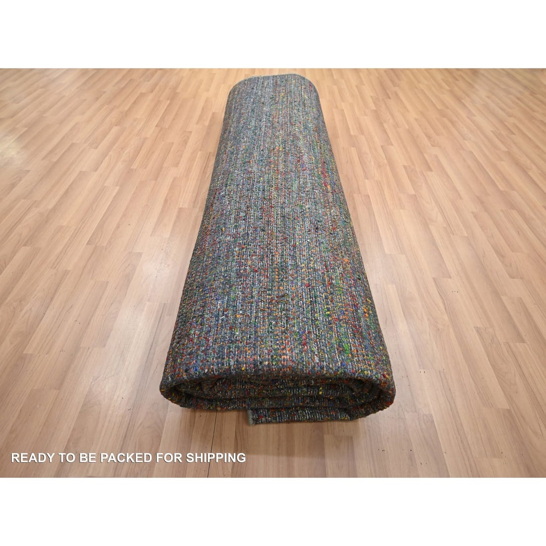 Rug 10'2"x13'10" Gray Modern Hand Knotted Grass Design Wool and Silk - 9