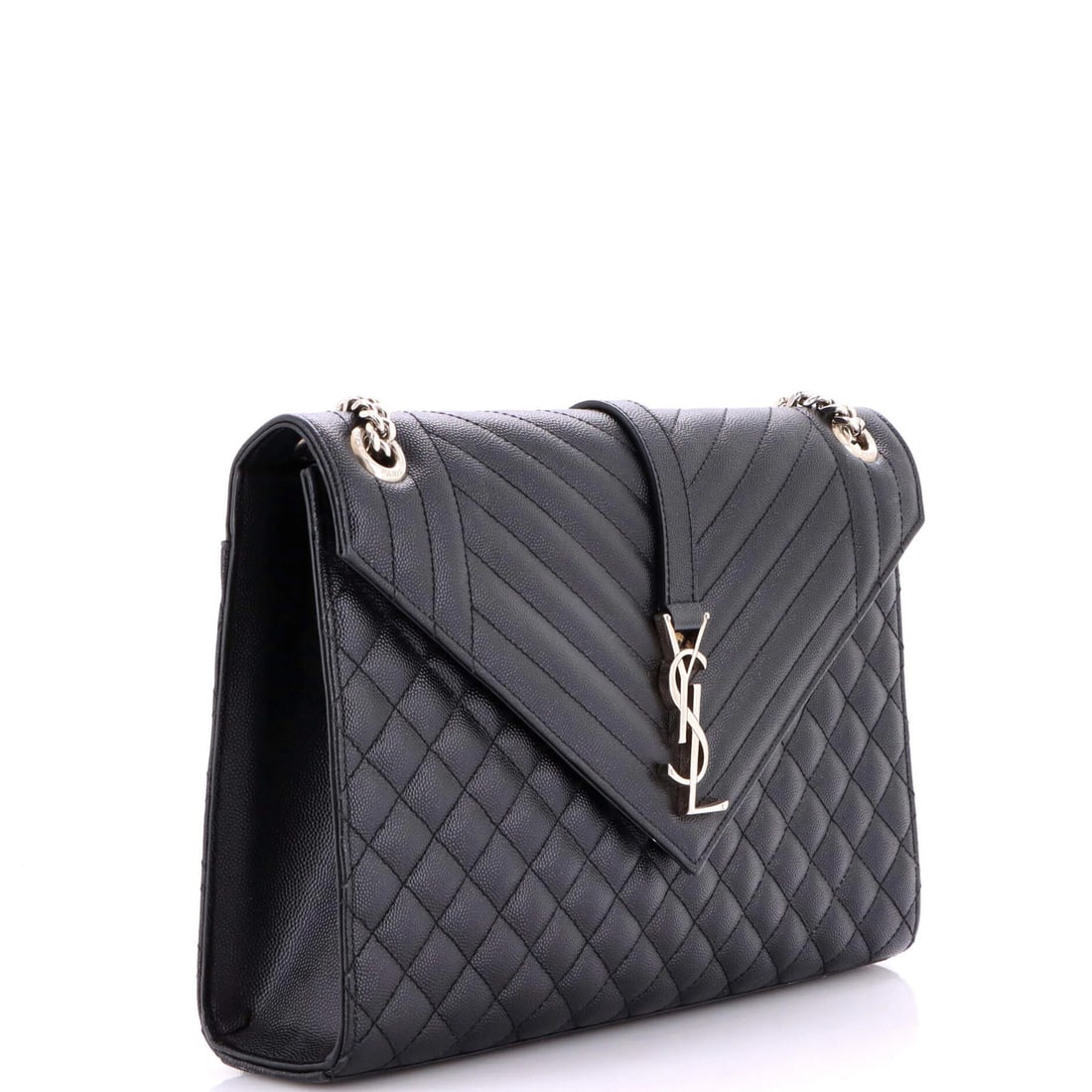 Large Saint Laurent Classic Monogram Envelope Satchel Mixed Matelasse Leather - 2