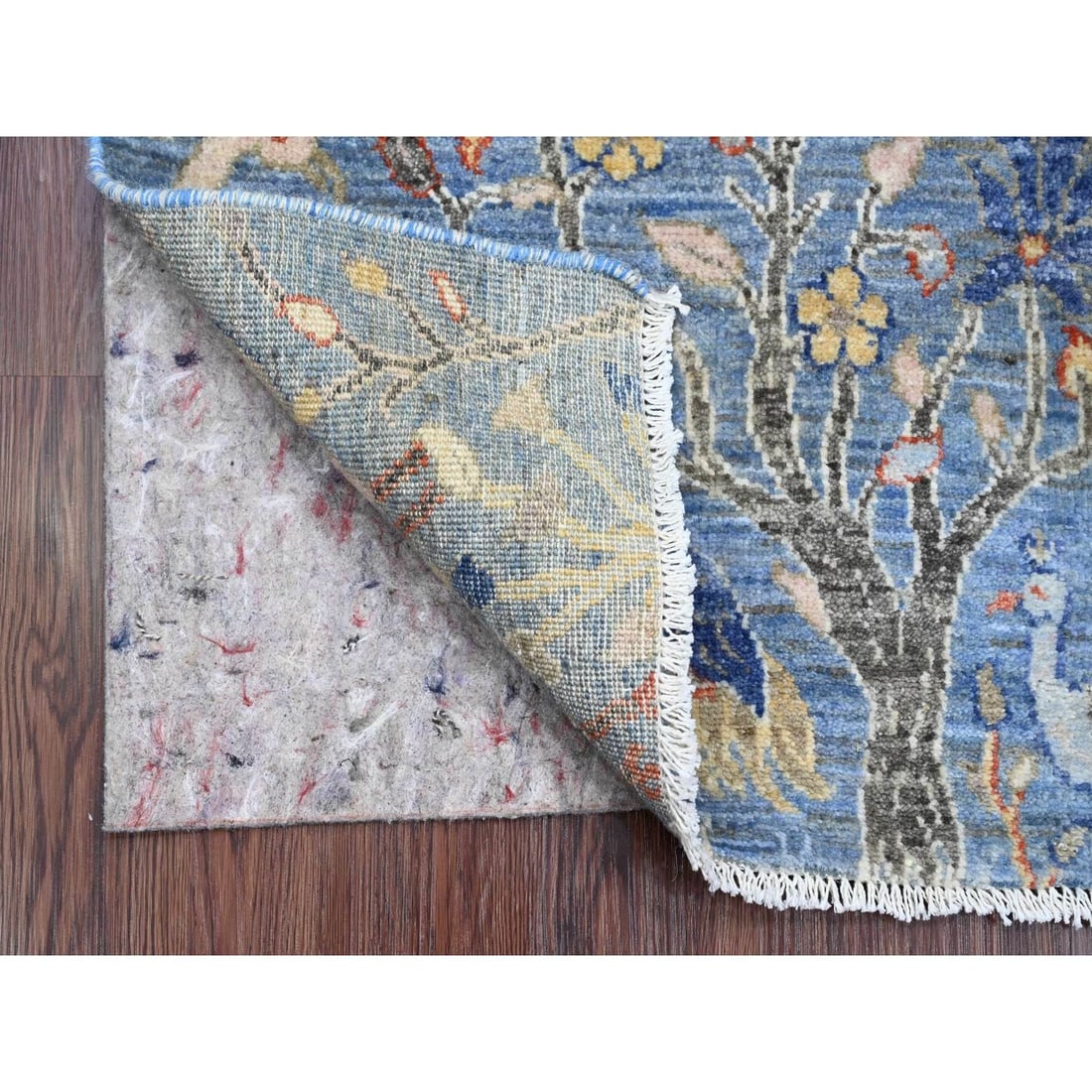 Rug 2'x3' Blue Afghan Peshawar Birds Design Soft Wool Hand Knotted Mat - 2