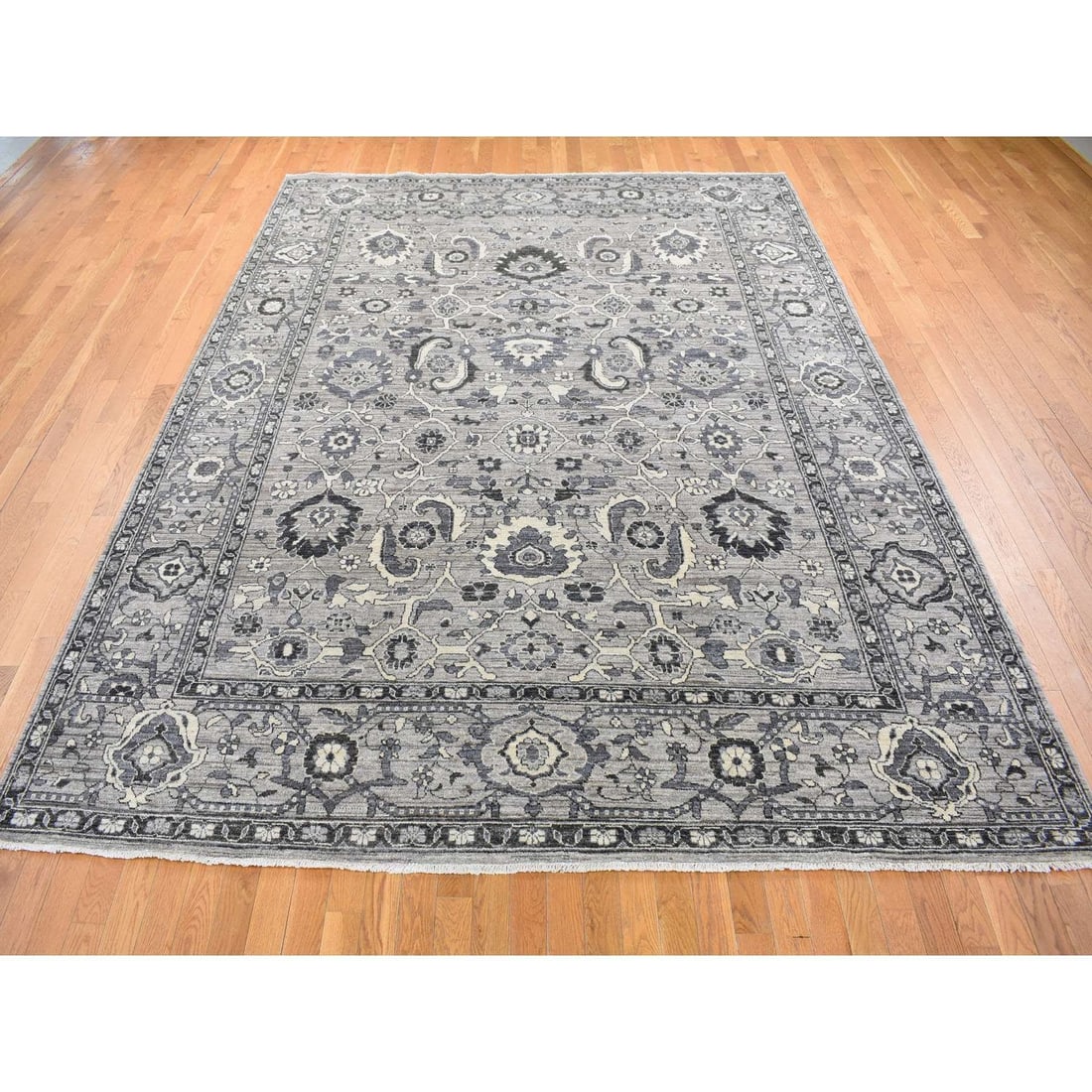 Rug 9'1"x12'3" Gray Peshawar Sultanabad All Over Design Hand Knotted Wool - 3