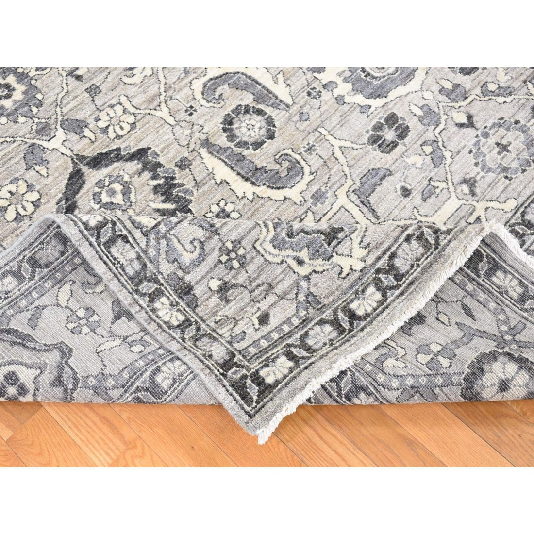 Rug 9'1"x12'3" Gray Peshawar Sultanabad All Over Design Hand Knotted Wool - 7
