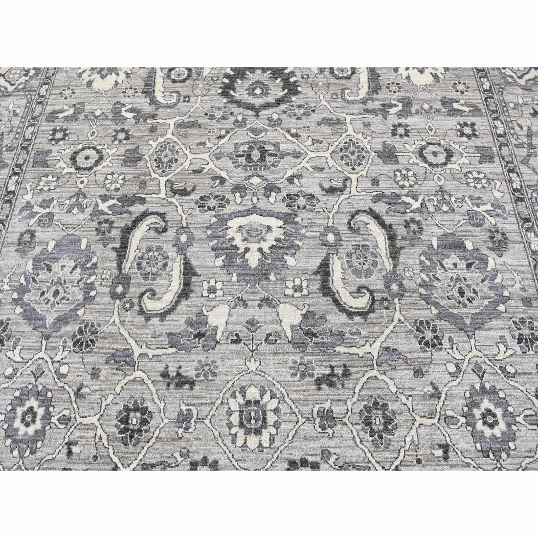 Rug 9'1"x12'3" Gray Peshawar Sultanabad All Over Design Hand Knotted Wool - 9