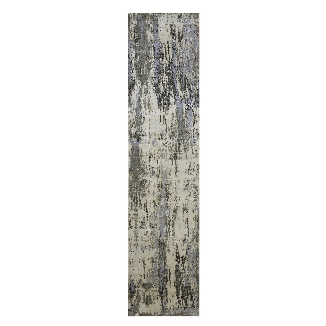 Rug 2'7"x12'2" Gray Wool and Silk Denser Weave Hand Knotted Runner (1 of 7)