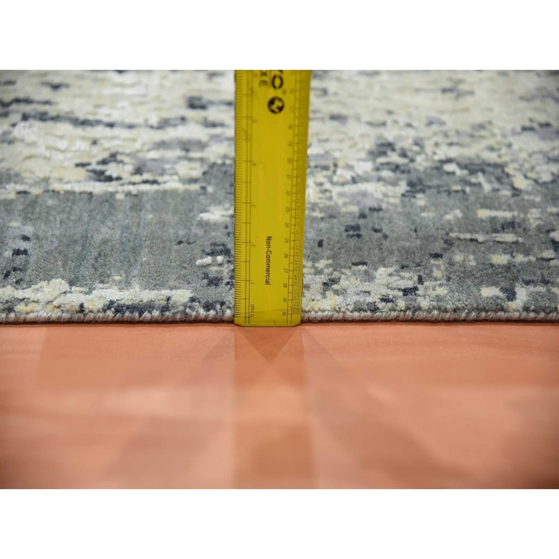 Rug 2'7"x12'2" Gray Wool and Silk Denser Weave Hand Knotted Runner - 6