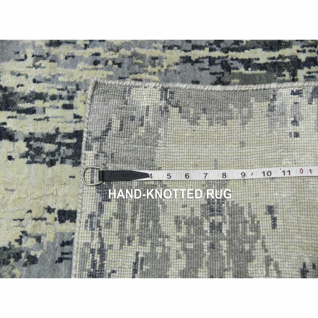 Rug 2'7"x12'2" Gray Wool and Silk Denser Weave Hand Knotted Runner - 7