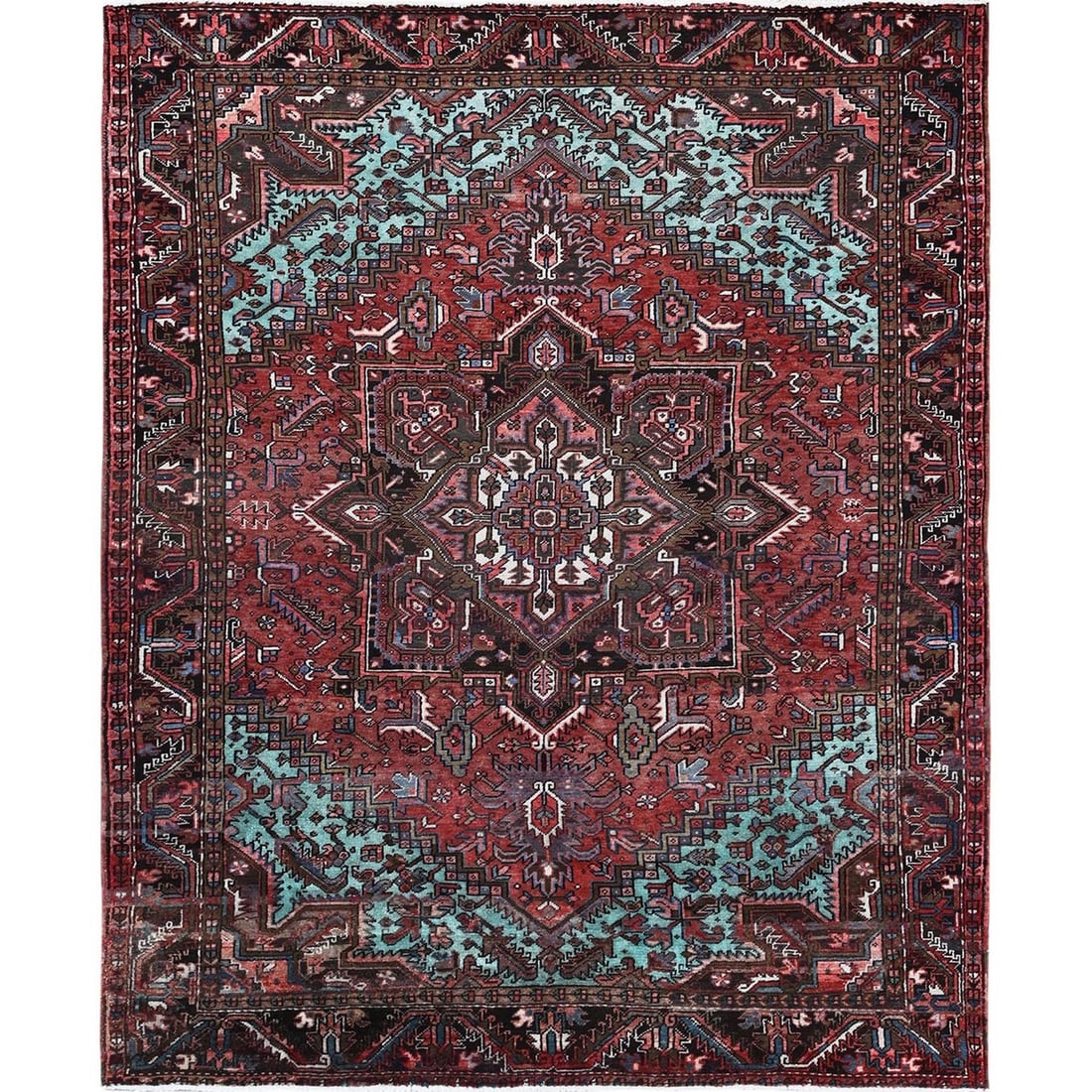 Rug 8'4"x10'3" Blush Red Vintage Zoroastrian Heris 100% Wool Hand Knotted: Rug 8'4"x10'3" Blush Red Vintage Zoroastrian Heris 100% Wool Hand Knotted This listing features Rug 8'4"x10'3" Blush Red Vintage Zoroastrian Heris 100% Wool Hand Knotted. Item specifics are provided b