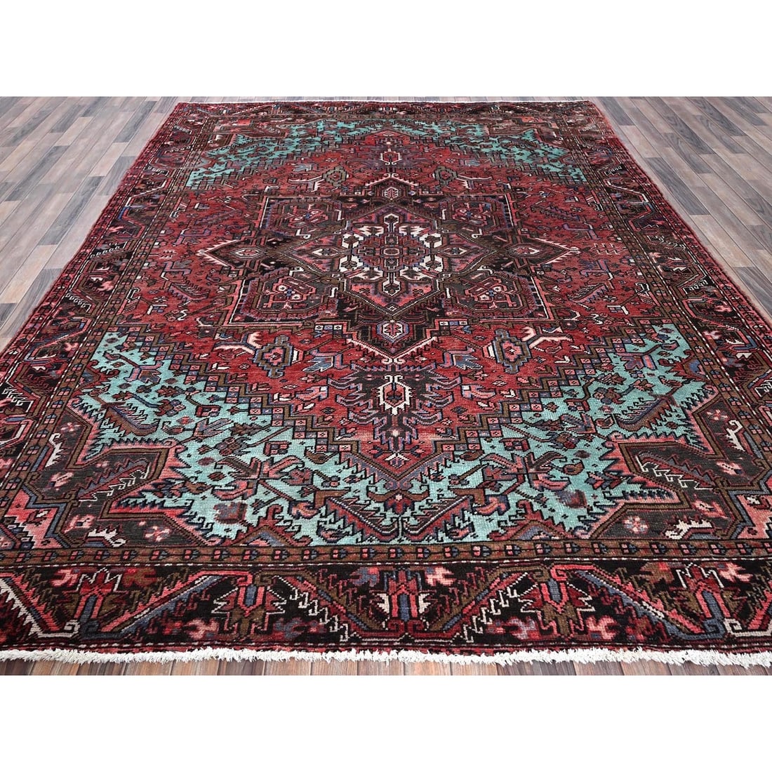 Rug 8'4"x10'3" Blush Red Vintage Zoroastrian Heris 100% Wool Hand Knotted - 3