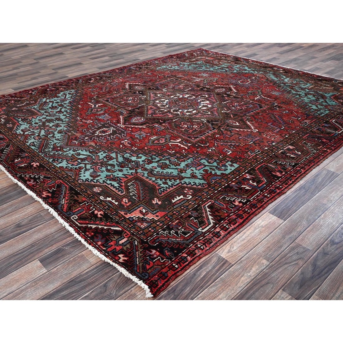 Rug 8'4"x10'3" Blush Red Vintage Zoroastrian Heris 100% Wool Hand Knotted - 4